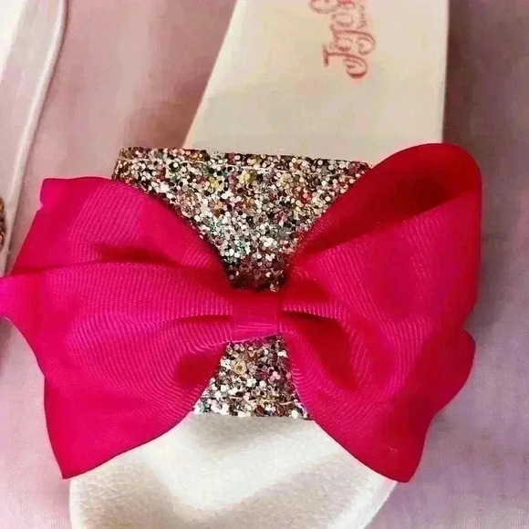 Jojo Siwa Unicorn Glitter Sparkle Pink Bow Slide On Sandals Sz M12/1 - Picture 4 of 7